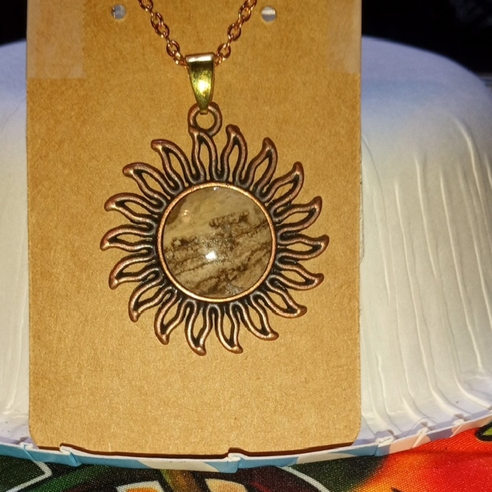 Sunburst Pendant Necklace Hand Made Nebraska River Rock